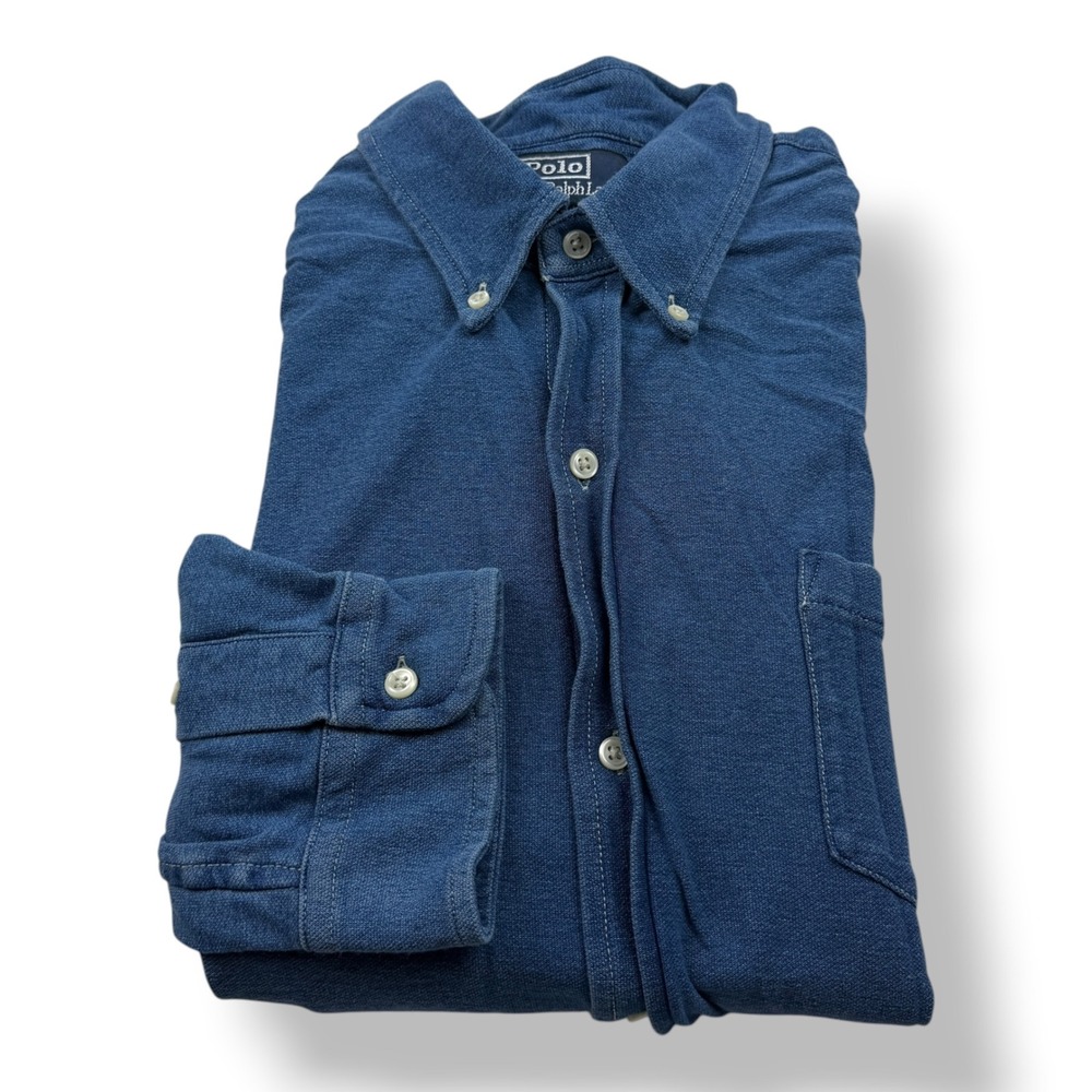 Polo Ralph Lauren Mens XXL Blue Cotton Pique Long Sleeve Button Down Shirt 3091